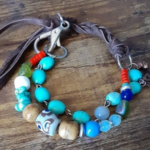 OOAK Deerskin and Howlite Bracelet
